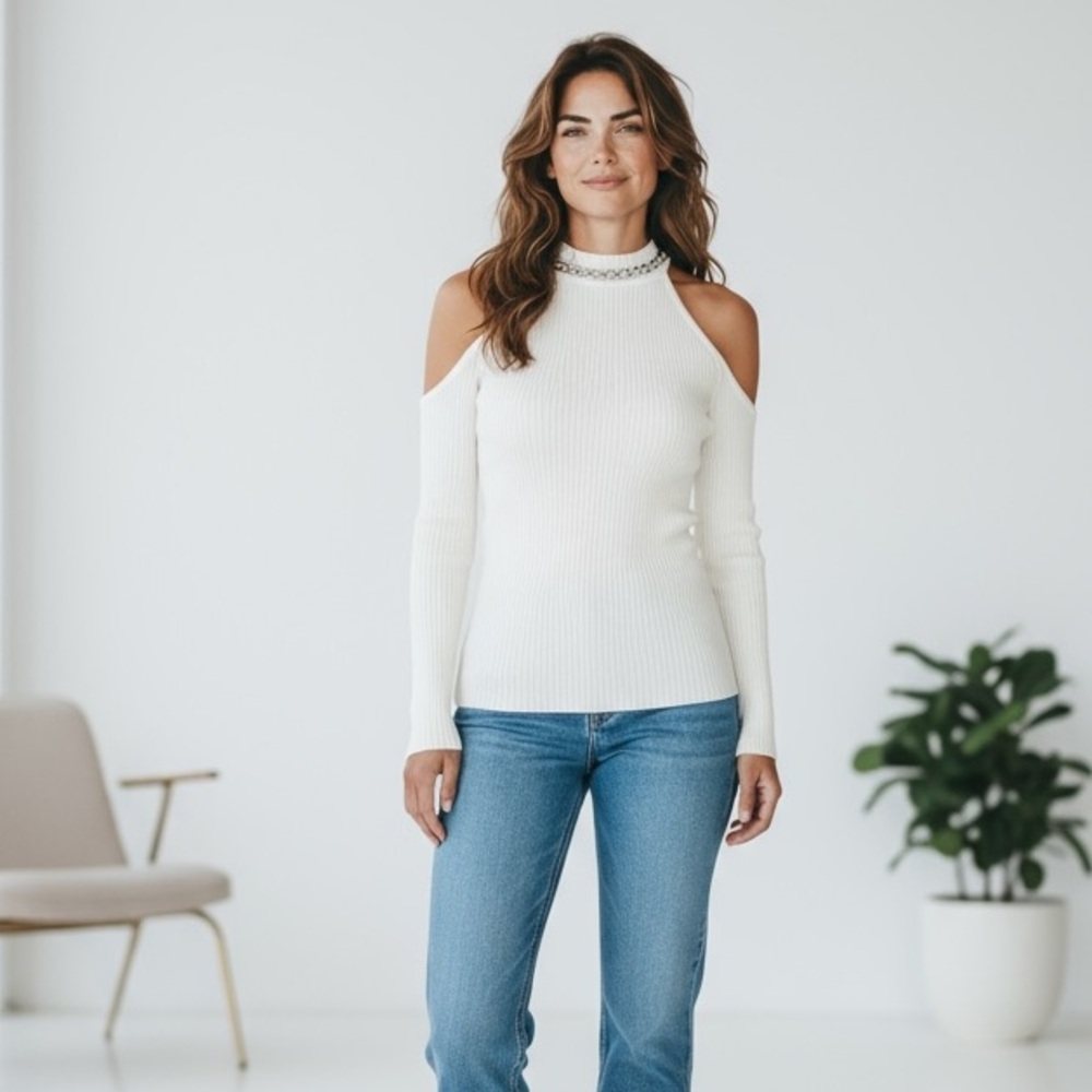 #251 Elegant White Cold Shoulder Top